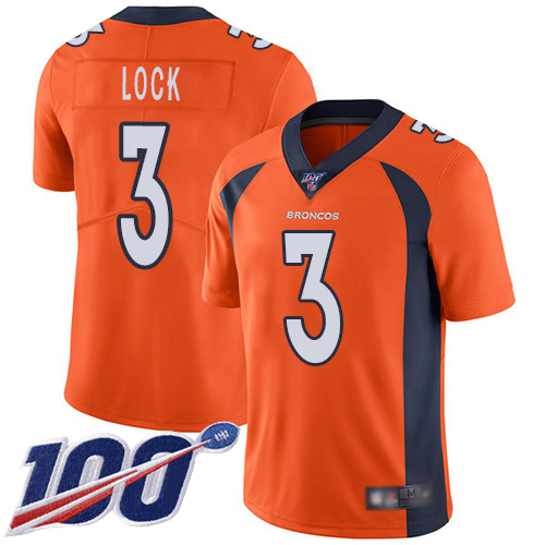 Denver Broncos Limited Men Orange Drew Lock 100th Season Home Jersey #3 Vapor Untouchable NFL Football Nike